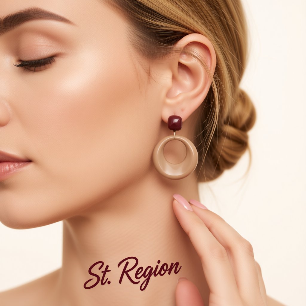 Brown Resin and 18K Gold-Plated Circular Drop Earrings, gold drop earrings for women, elegant gift for her, styled look