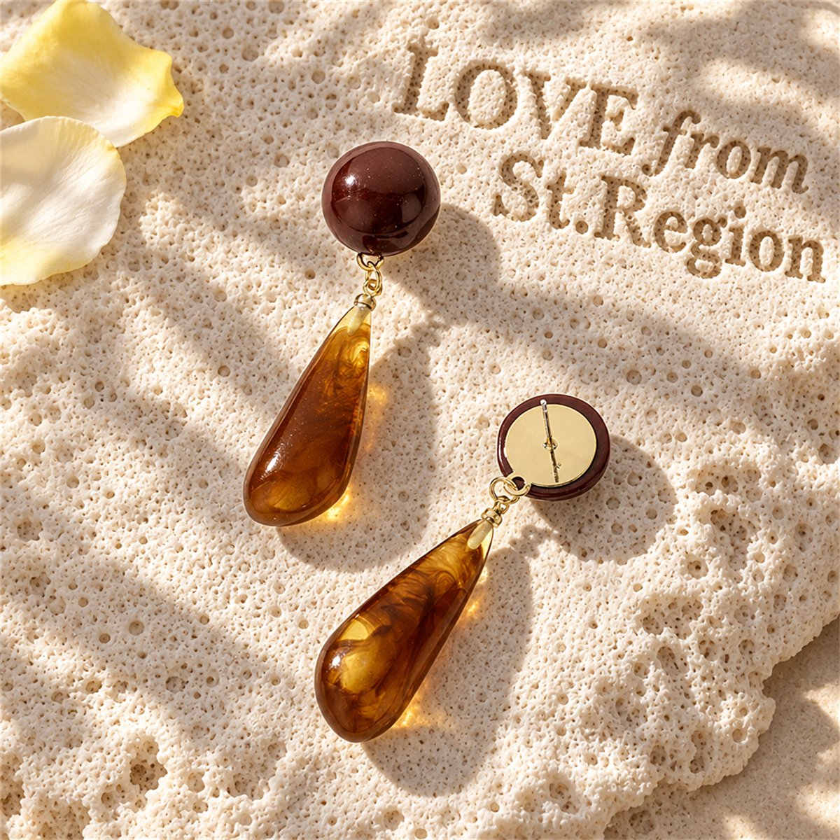 Resin and 18K Gold-Plated Drop Earrings, gold drop earrings for women, everyday style, lifestyle look