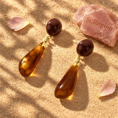 Resin and 18K Gold-Plated Drop Earrings, gold drop earrings for women, everyday style, detail close-up