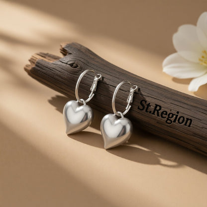 Silver-Plated Heart Huggie Earrings, silver huggie earrings, elegant gift for her, front view