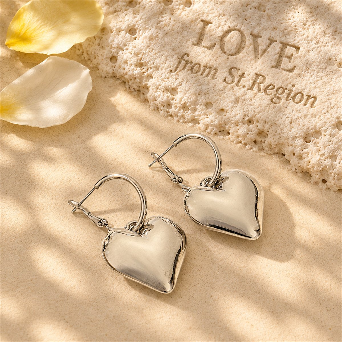 Silver-Plated Heart Huggie Earrings, silver huggie earrings, elegant gift for her, lifestyle look