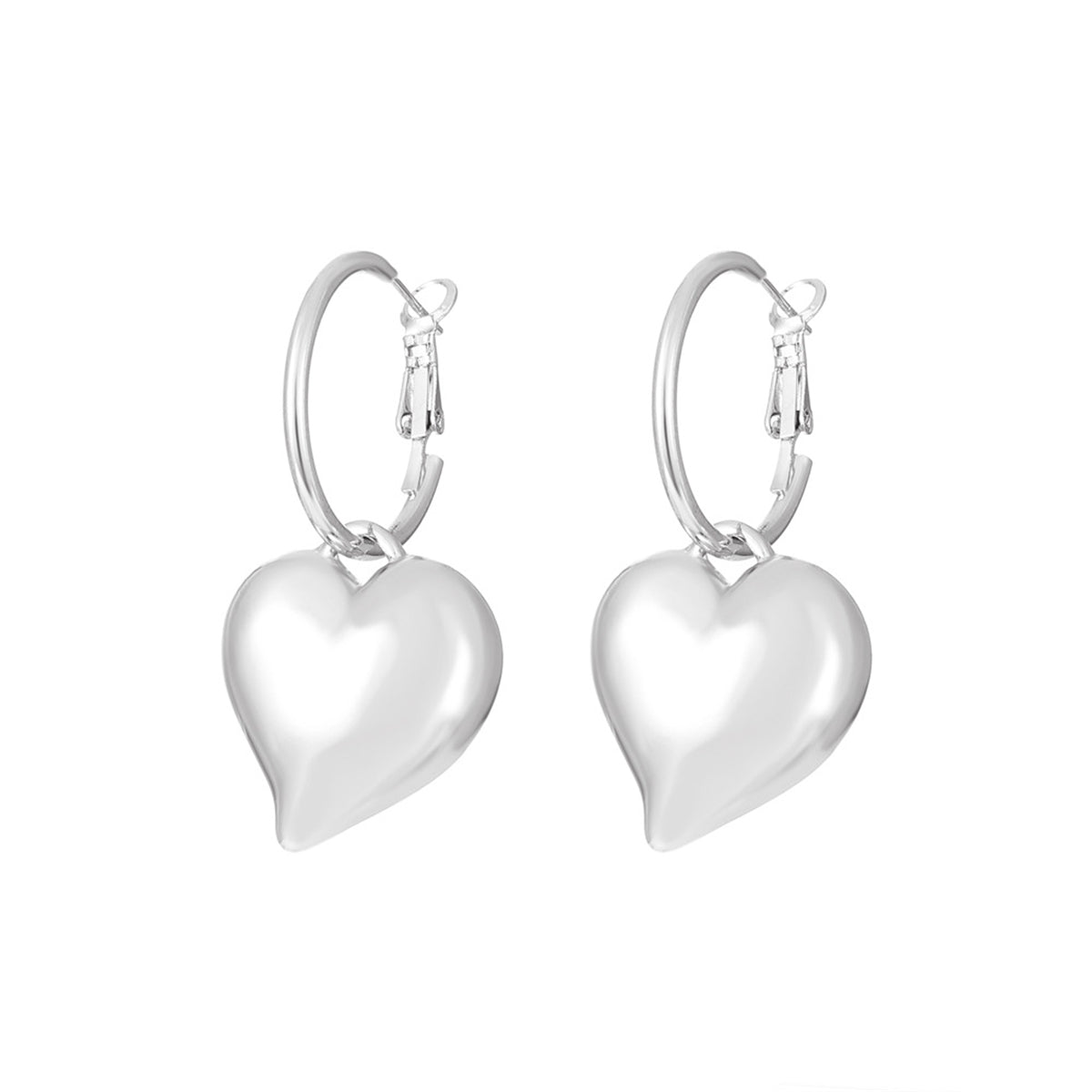 Silver-Plated Heart Huggie Earrings, silver huggie earrings, elegant gift for her, side view