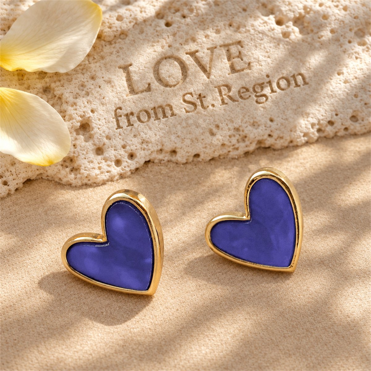 Blue Acrylic and 18K Gold-Plated Heart Stud Earrings, gold stud earrings for women, everyday style, lifestyle look