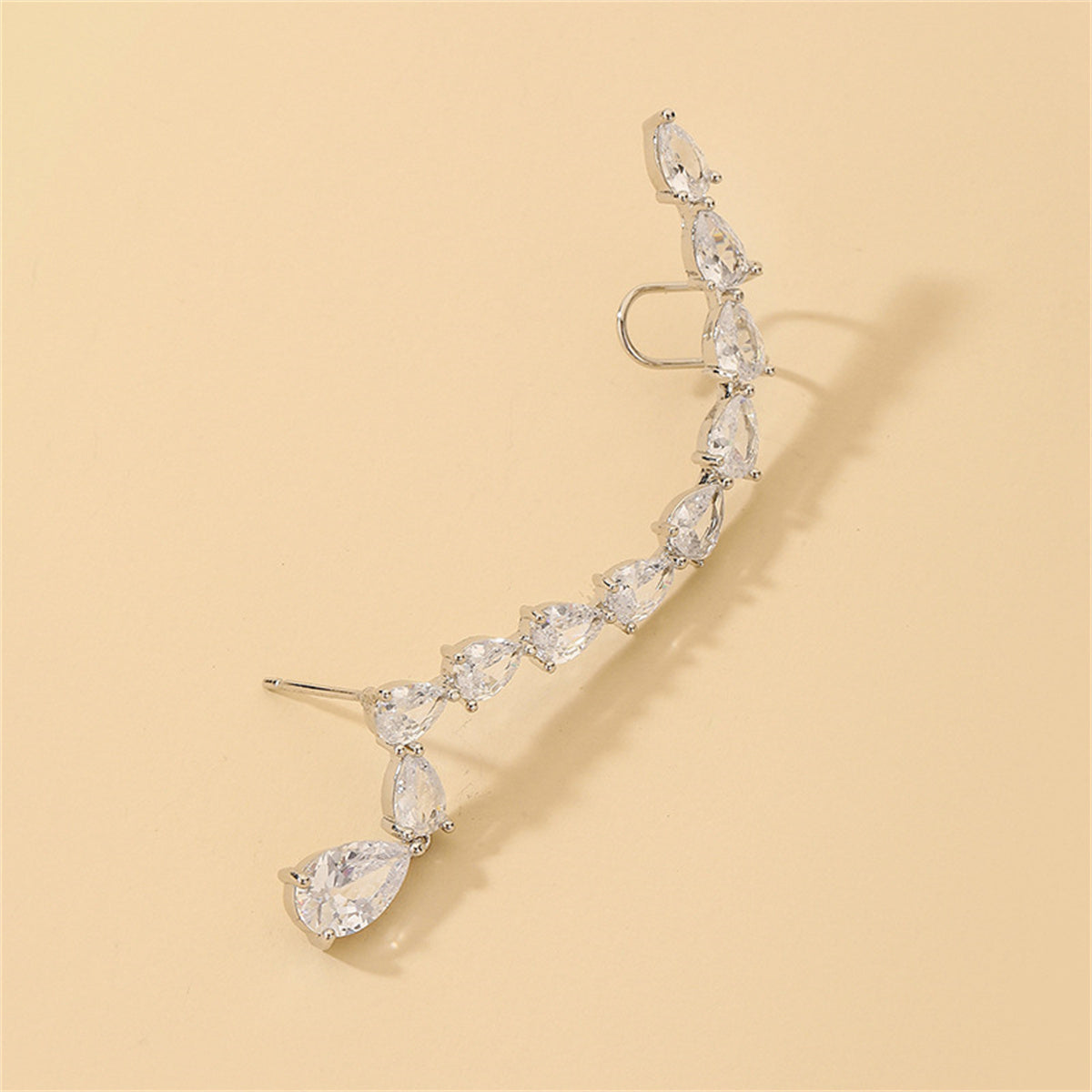 Crystal & Silver-Plated Pear-Cut Ear Climber