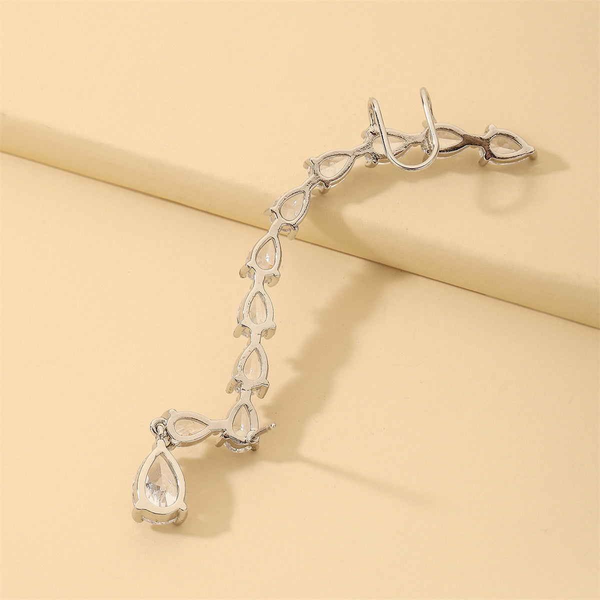 Crystal & Silver-Plated Pear-Cut Ear Climber