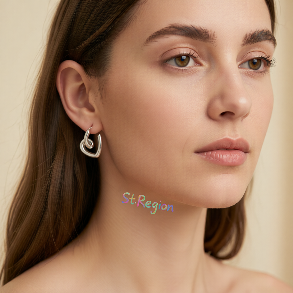 Silver-Plated Swirl-Heart Stud Earrings