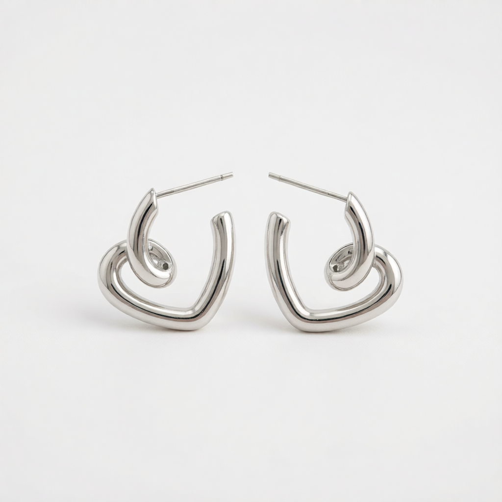 Silver-Plated Swirl-Heart Stud Earrings