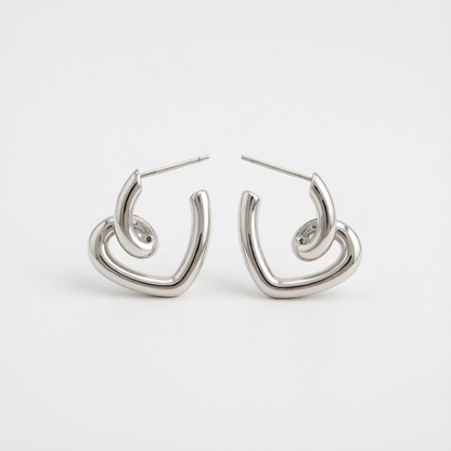 Silver-Plated Swirl-Heart Stud Earrings