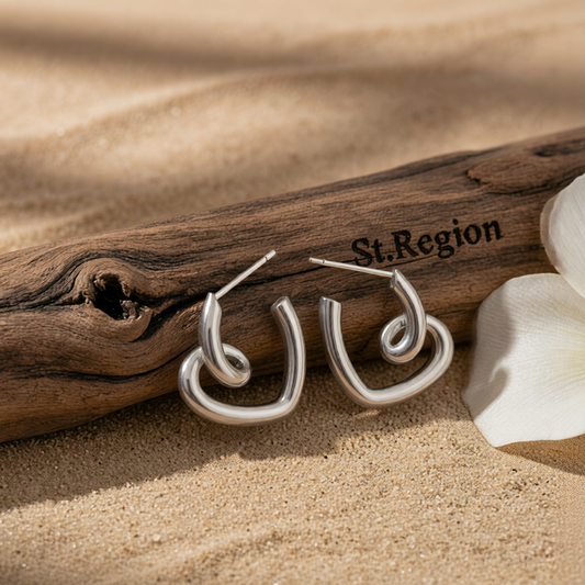 Silver-Plated Swirl-Heart Stud Earrings