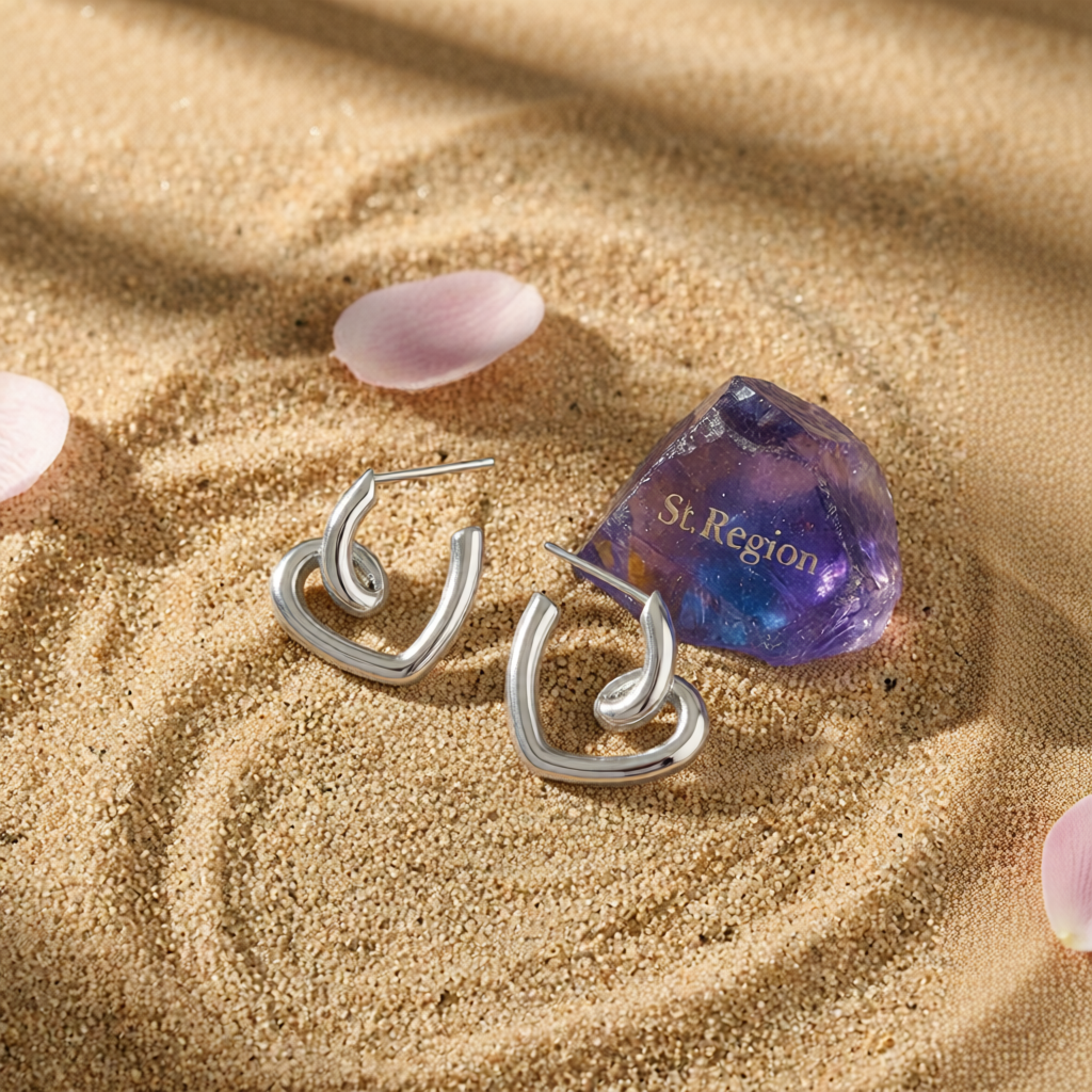 Silver-Plated Swirl-Heart Stud Earrings