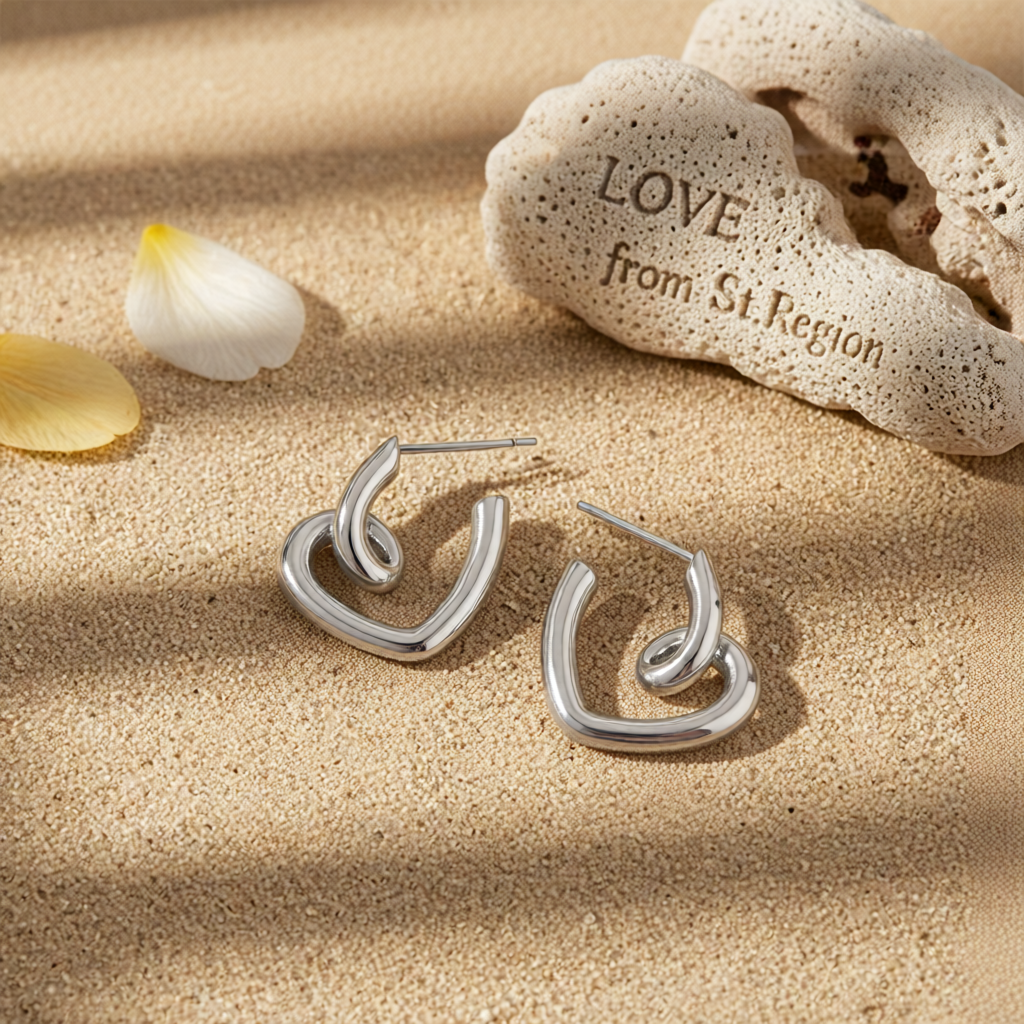 Silver-Plated Swirl-Heart Stud Earrings