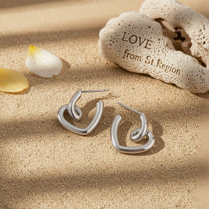Silver-Plated Swirl-Heart Stud Earrings