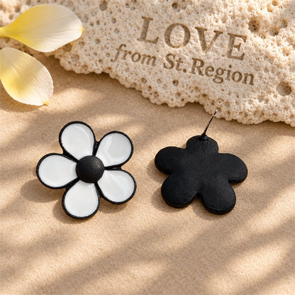 White and Black Flower Stud Earrings, stud earrings for women, elegant gift for her, lifestyle look