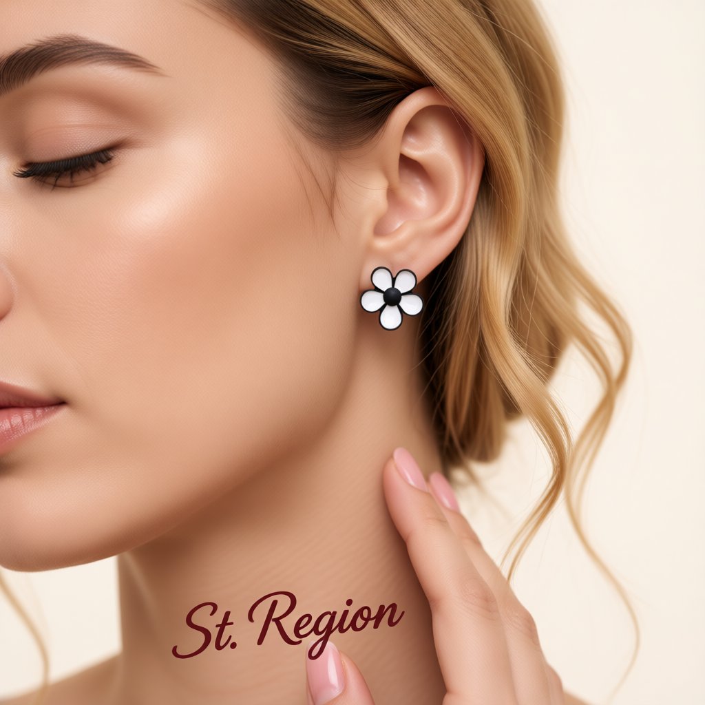 White and Black Flower Stud Earrings, stud earrings for women, elegant gift for her, styled look