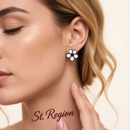 White and Black Flower Stud Earrings, stud earrings for women, elegant gift for her, styled look