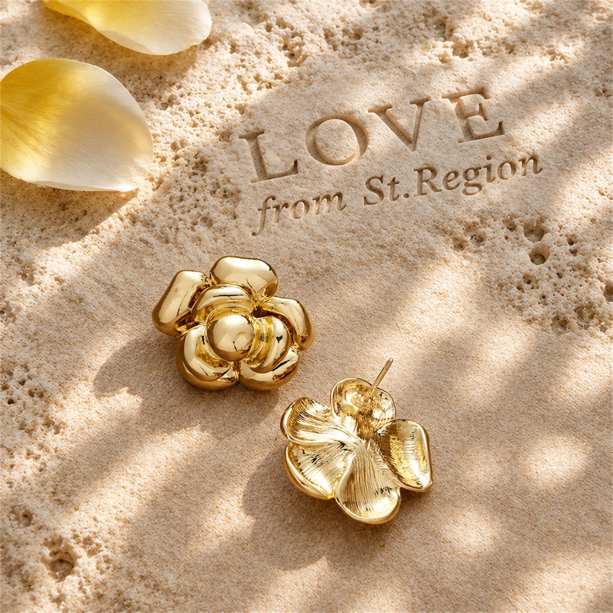 18K Gold-Plated Flower Stud Earrings, gold stud earrings for women, elegant gift for her, lifestyle look