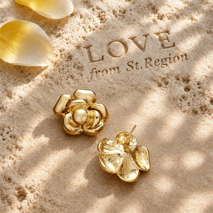 18K Gold-Plated Flower Stud Earrings, gold stud earrings for women, elegant gift for her, lifestyle look