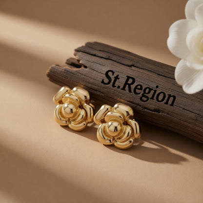 18K Gold-Plated Flower Stud Earrings, gold stud earrings for women, elegant gift for her, front view