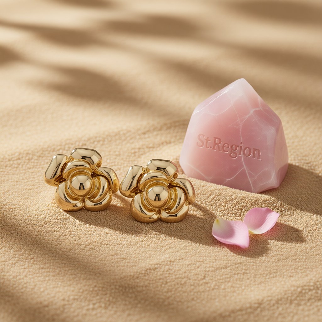 18K Gold-Plated Flower Stud Earrings, gold stud earrings for women, elegant gift for her, detail close-up