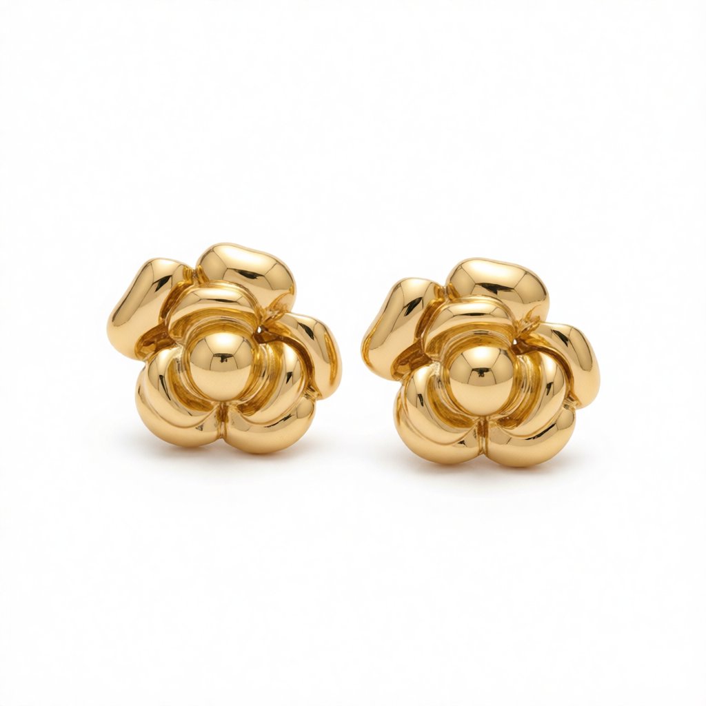 18K Gold-Plated Flower Stud Earrings, gold stud earrings for women, elegant gift for her, side view