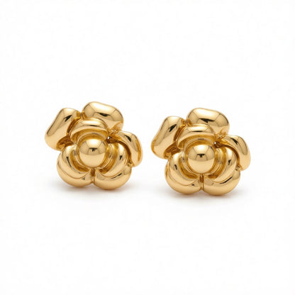 18K Gold-Plated Flower Stud Earrings, gold stud earrings for women, elegant gift for her, side view