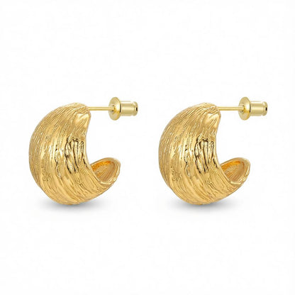 18K Gold-Plated C-Shape Huggie Earrings, gold huggie earrings, botanical inspired, side view