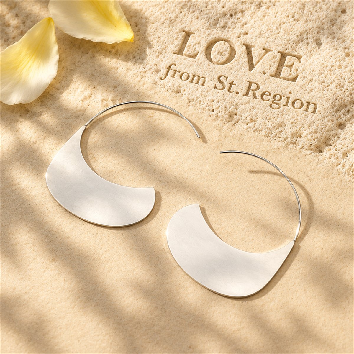 Silver-Plated Flat Huggie Earrings, silver huggie earrings, botanical inspired, lifestyle look