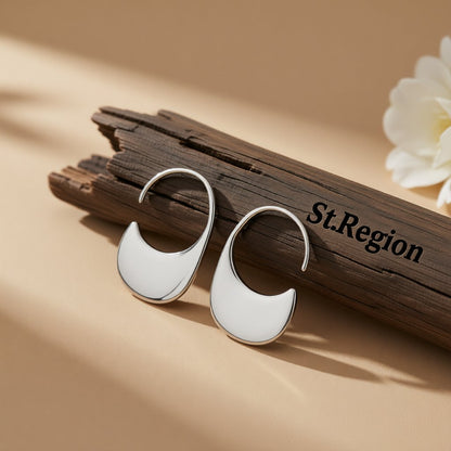 Silver-Plated Flat Huggie Earrings, silver huggie earrings, botanical inspired, front view