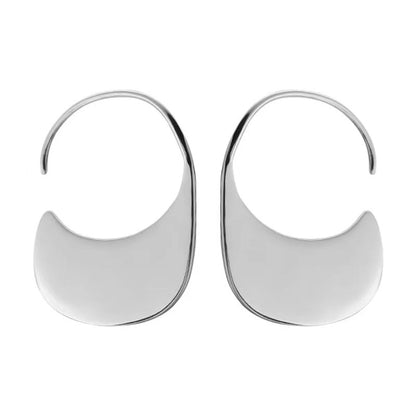 Silver-Plated Flat Huggie Earrings, silver huggie earrings, botanical inspired, side view