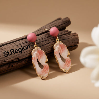 Pink Resin and Enamel 18K Gold-Plated Drop Earrings, gold drop earrings for women, dainty minimalist design, front view