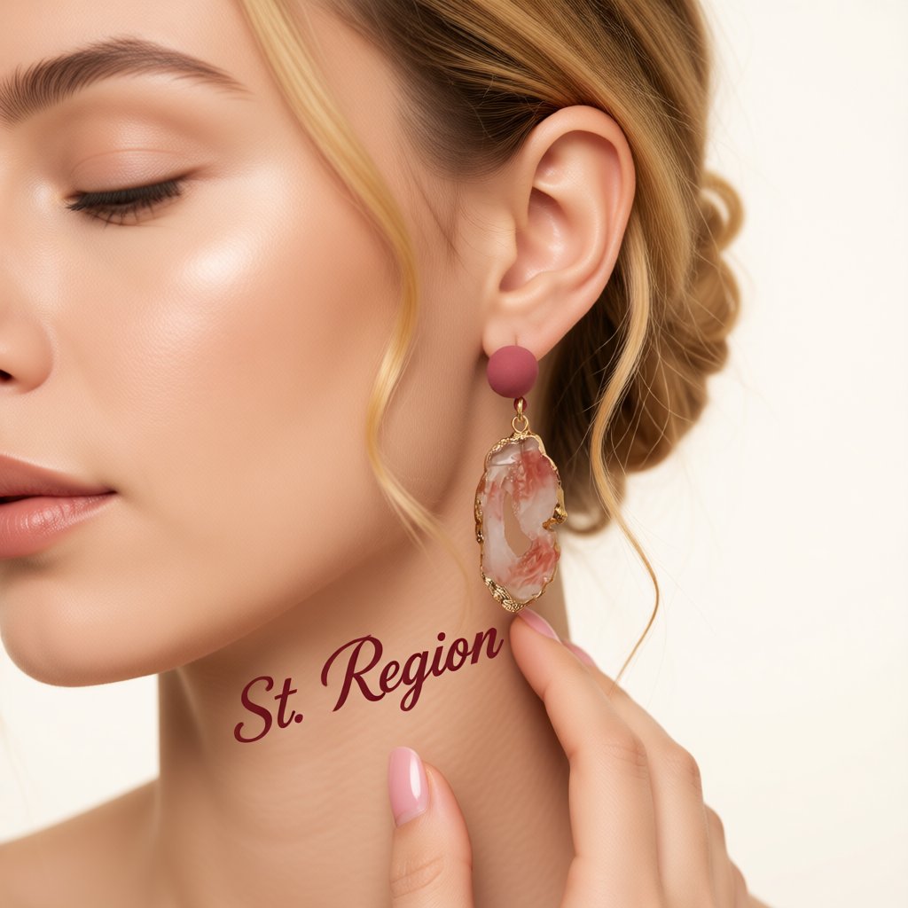 Pink Resin and Enamel 18K Gold-Plated Drop Earrings, gold drop earrings for women, dainty minimalist design, styled look