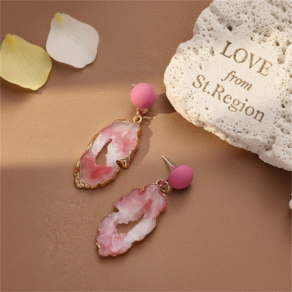 Pink Resin and Enamel 18K Gold-Plated Drop Earrings, gold drop earrings for women, dainty minimalist design, lifestyle look