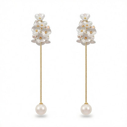 Cubic Zirconia and Pearl Flower Tassel Ear Jackets, vintage-inspired design, side view