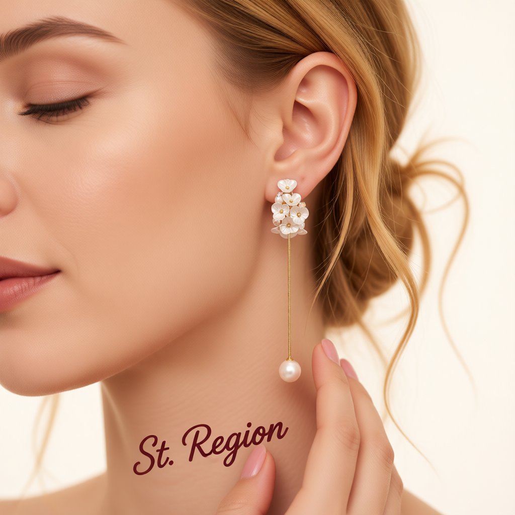 Cubic Zirconia and Pearl Flower Tassel Ear Jackets, vintage-inspired design, styled look