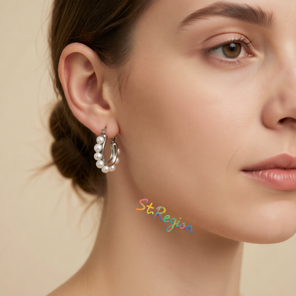 Pearl & Silver-Plated U-Shaped Huggie Earrings