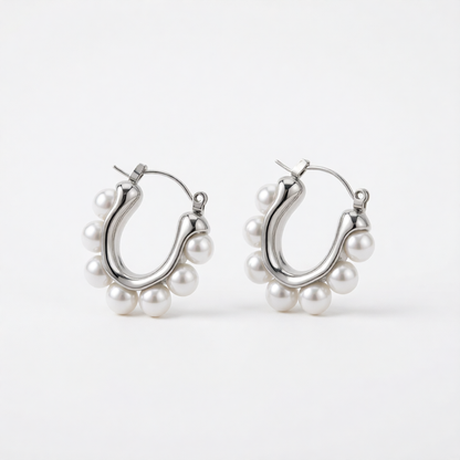 Pearl & Silver-Plated U-Shaped Huggie Earrings