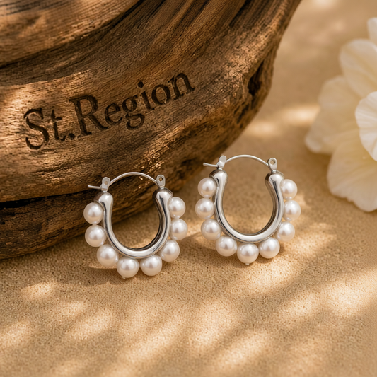 Pearl & Silver-Plated U-Shaped Huggie Earrings