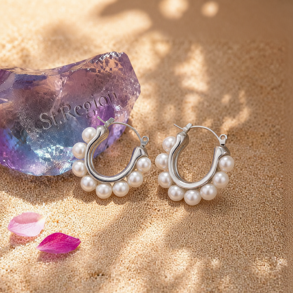 Pearl & Silver-Plated U-Shaped Huggie Earrings