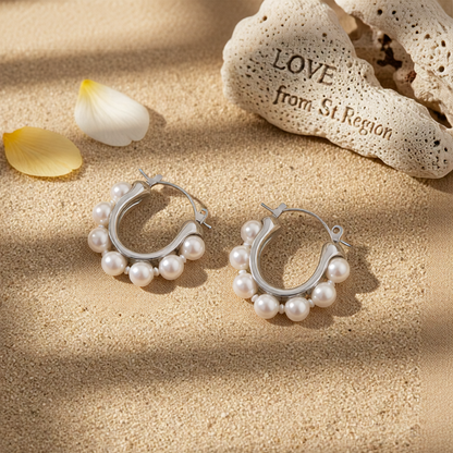 Pearl & Silver-Plated U-Shaped Huggie Earrings
