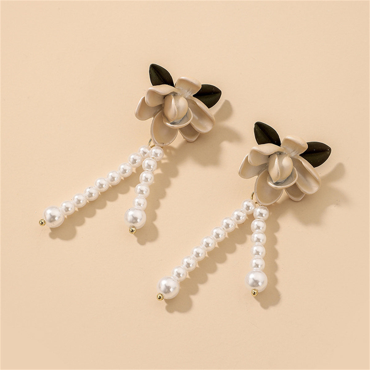 Pearl & Enamel 18K Gold-Plated Flower Drop Earrings