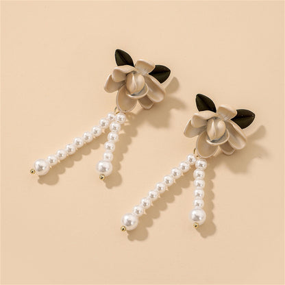 Pearl & Enamel 18K Gold-Plated Flower Drop Earrings