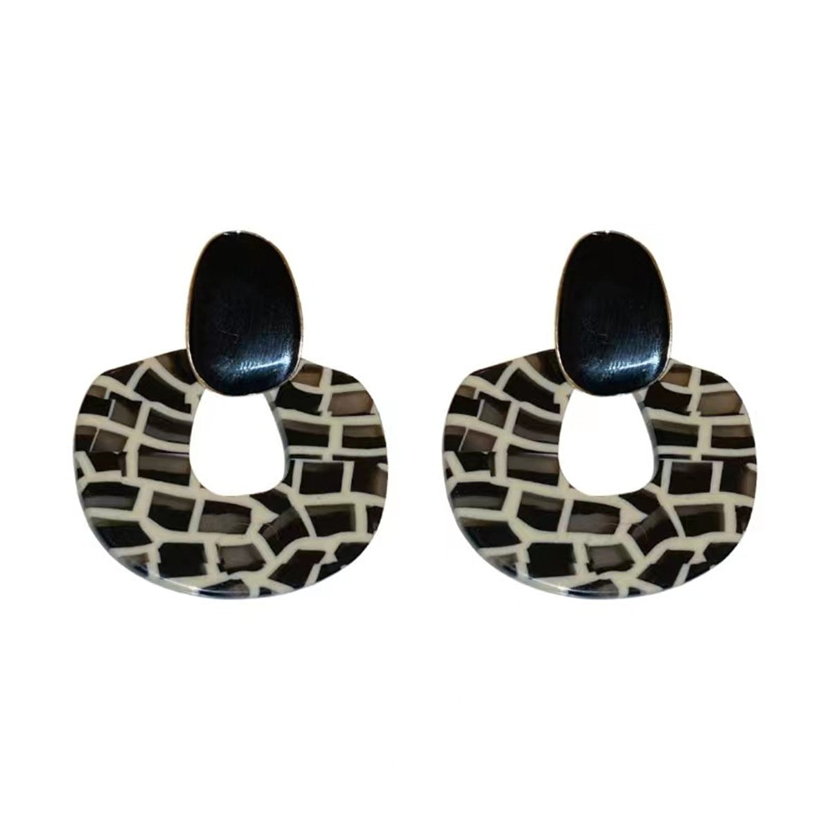 Black Enamel and Acrylic Zebra Oval Drop Earrings, drop earrings for women, botanical inspired, side view