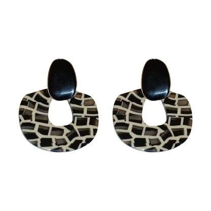 Black Enamel and Acrylic Zebra Oval Drop Earrings, drop earrings for women, botanical inspired, side view