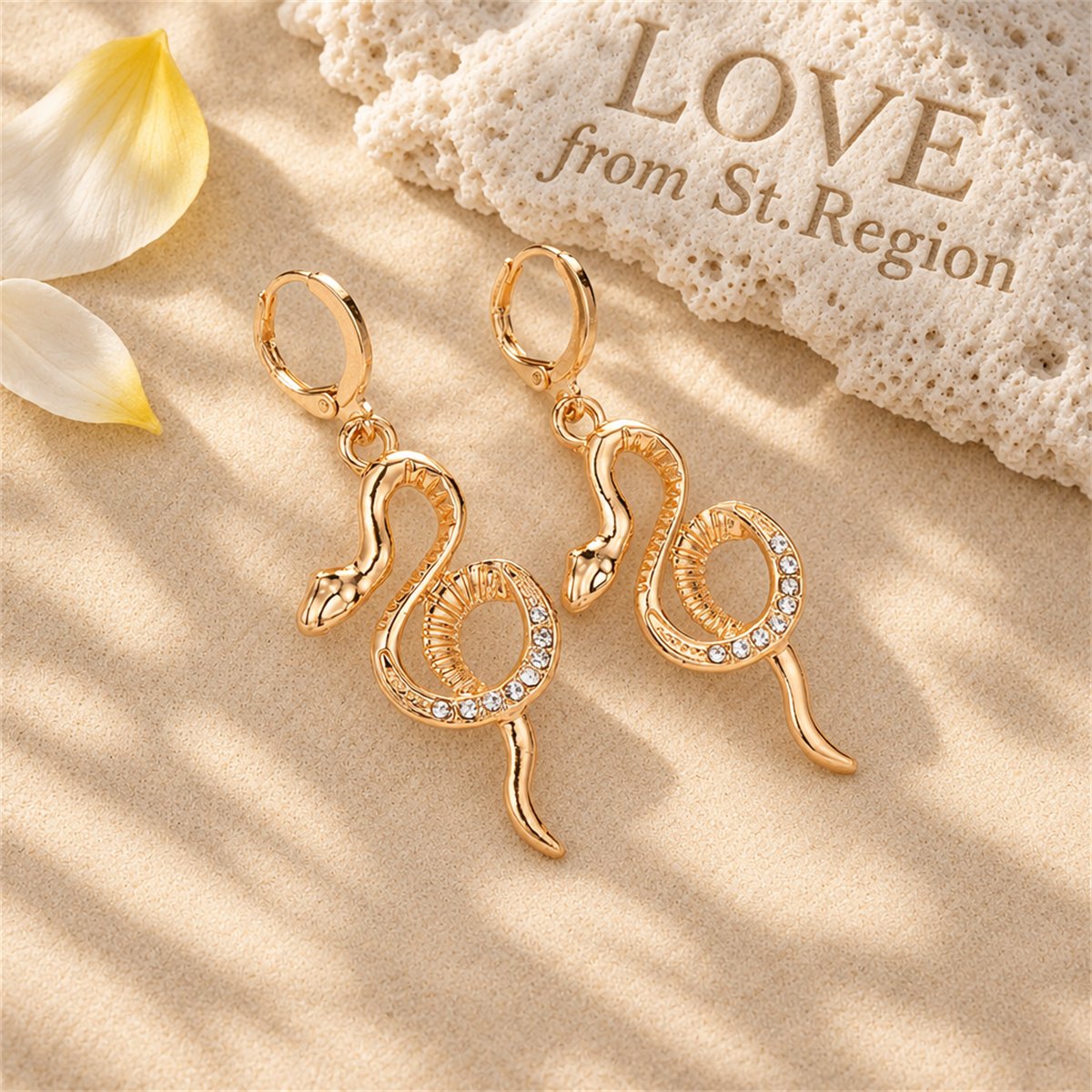 Cubic Zirconia and 18K Gold-Plated Snake Huggie Earrings, gold huggie earrings, vintage-inspired design, lifestyle look