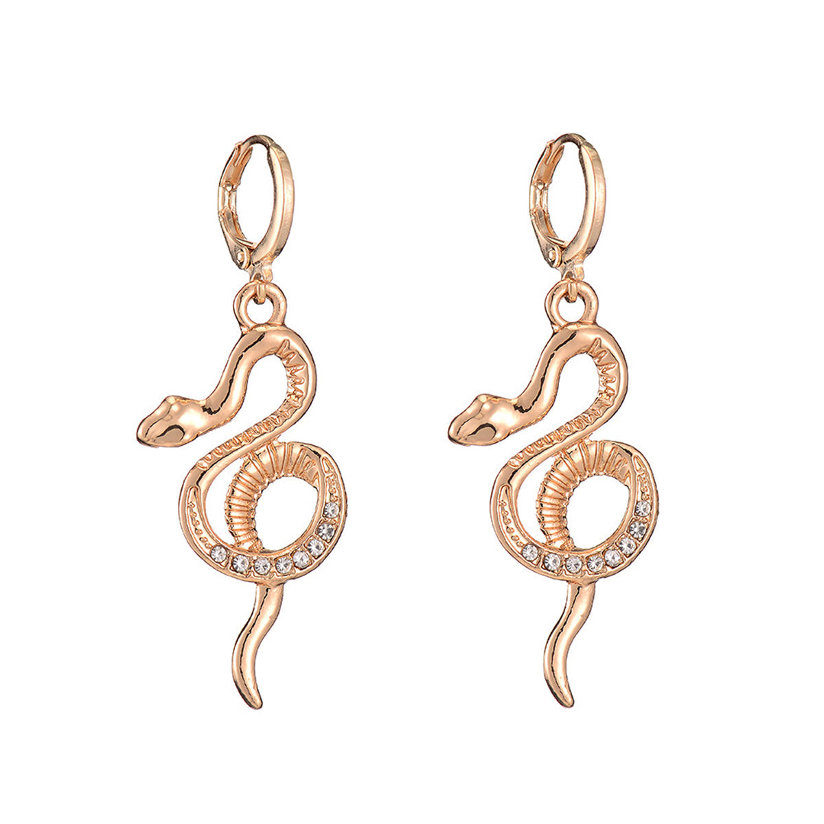Cubic Zirconia and 18K Gold-Plated Snake Huggie Earrings, gold huggie earrings, vintage-inspired design, side view