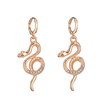 Cubic Zirconia and 18K Gold-Plated Snake Huggie Earrings, gold huggie earrings, vintage-inspired design, side view