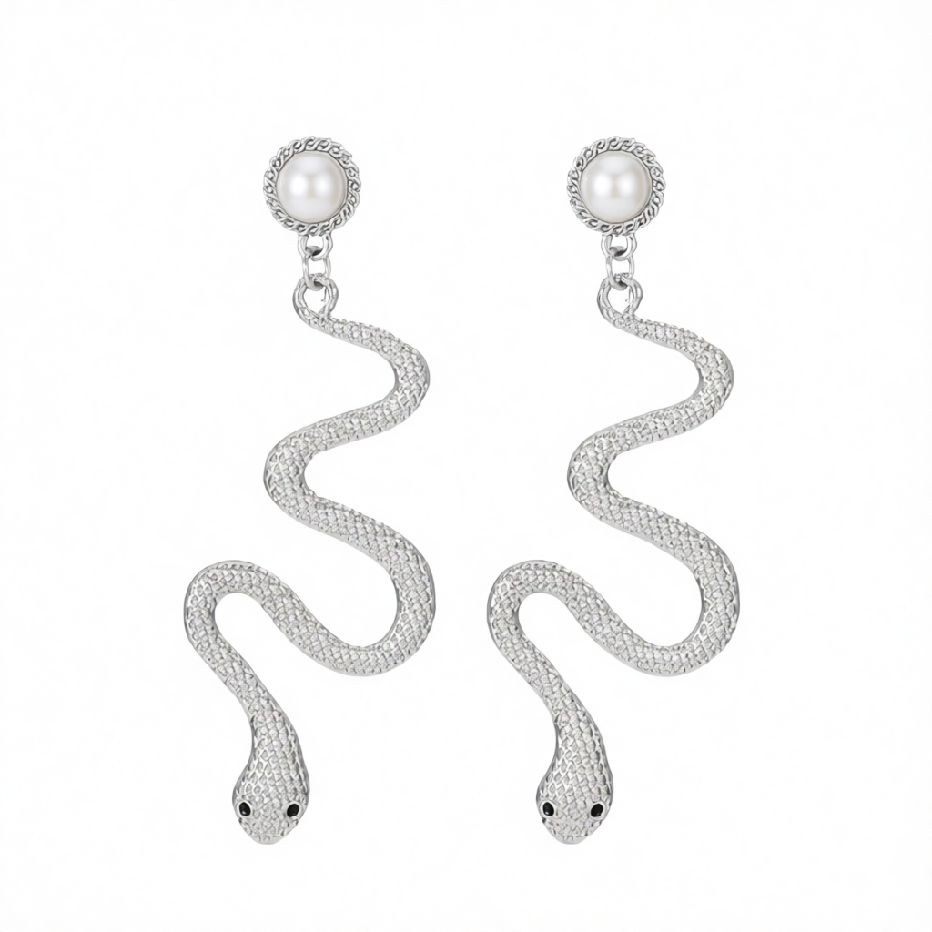 Pearl & Silver-Plated Snake Cut Drop Earrings