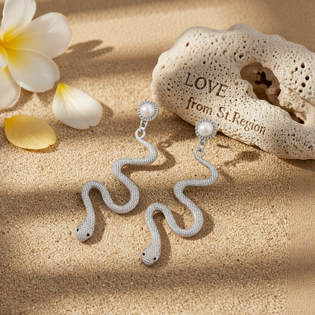 Pearl & Silver-Plated Snake Cut Drop Earrings