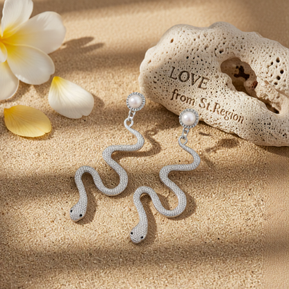 Pearl & Silver-Plated Snake Cut Drop Earrings