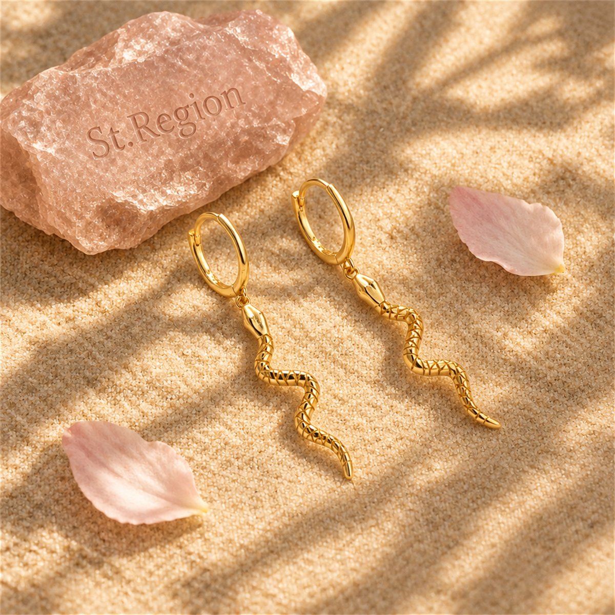 18K Gold-Plated Snake Huggie Earrings, gold huggie earrings, dainty minimalist design, detail close-up